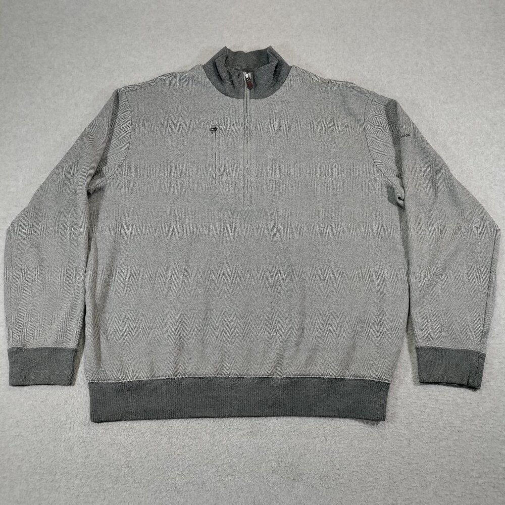 POLO Golf Ralph Lauren Sweater Mens XL Gray Herringbone 1/4 Zip Pullover Cotton